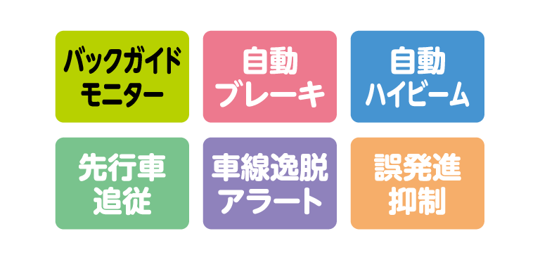 自動ブレーキ・自動ハイビーム・車線逸脱・アラート・誤発進抑制