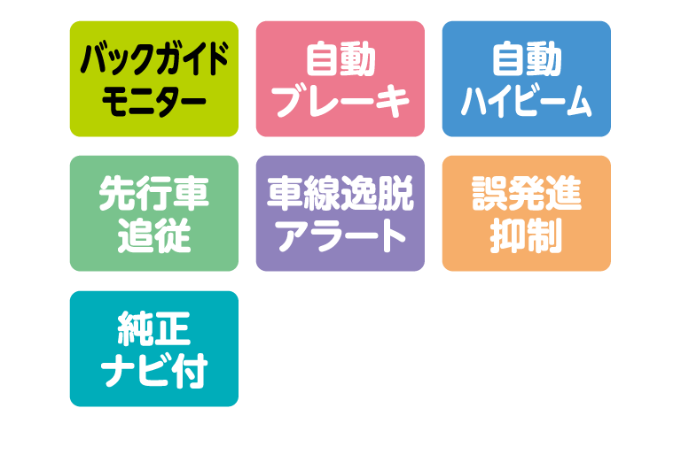 自動ブレーキ・自動ハイビーム・車線逸脱・アラート・誤発進抑制